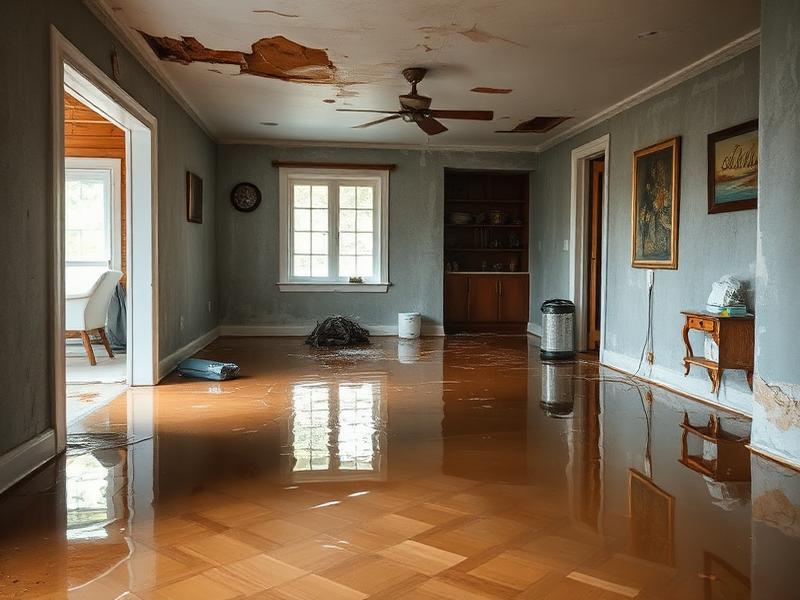 Flood damaged home interior in Webb County